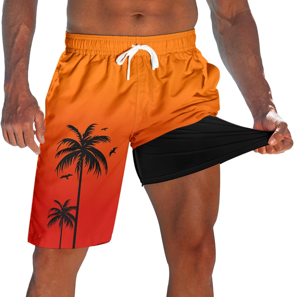 Men's 9 Inch Board Shorts - Quick Dry Swim Trunks with Compression Liner and Two Roomy Side Pockets - Medium