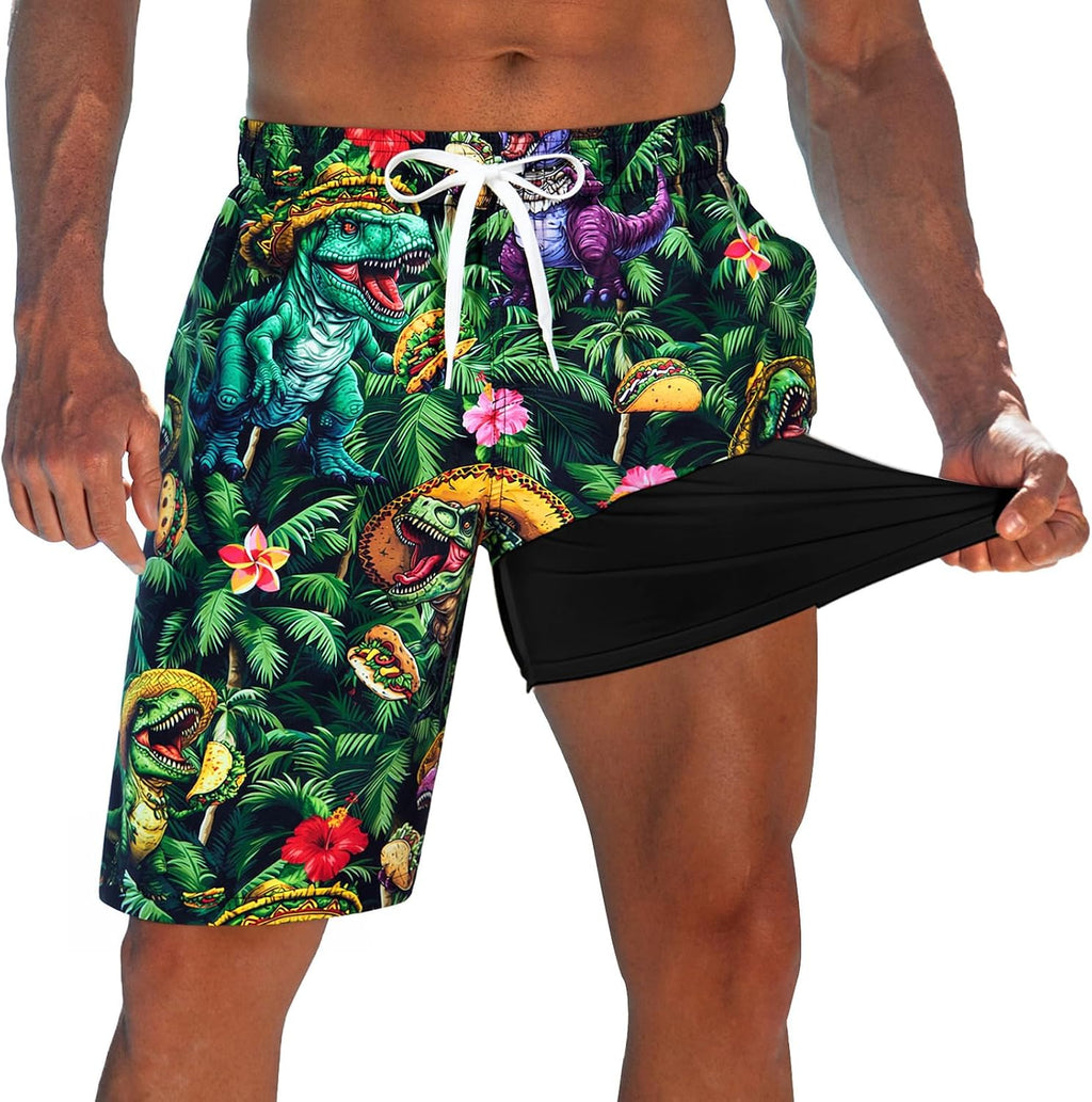 Men's 9 Inch Board Shorts - Quick Dry Swim Trunks with Compression Liner and Two Roomy Side Pockets - Large (22)