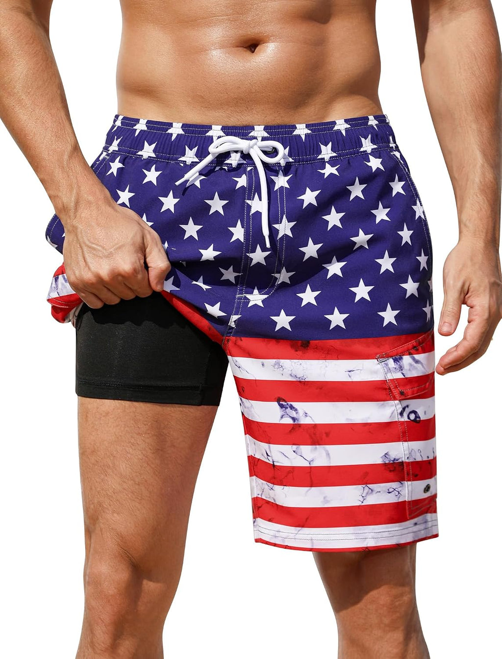 Men's Cargo Swim Trunks - 9 Inch Board Shorts with Compression Liner and Deep Side Pockets for Water Parks - Medium