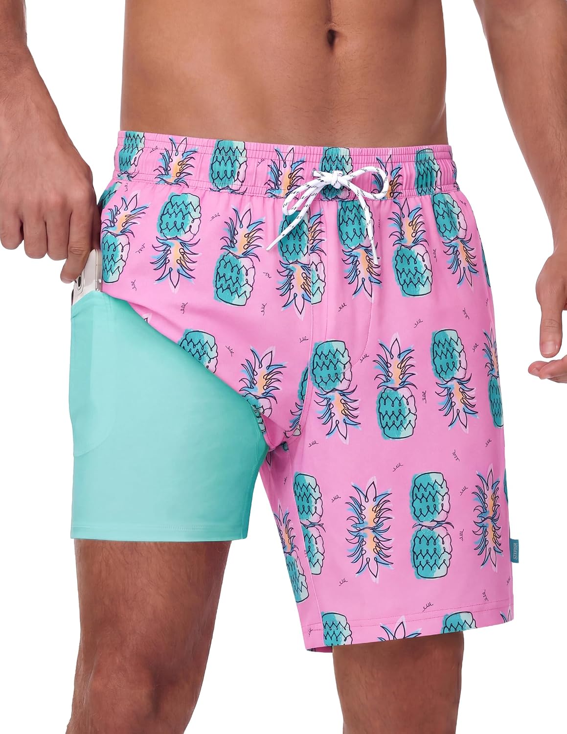 Men's 7 Inch Swim Trunks - Quick Dry Board Shorts with Compression Liner, Zip Pockets and UV Protection - Medium