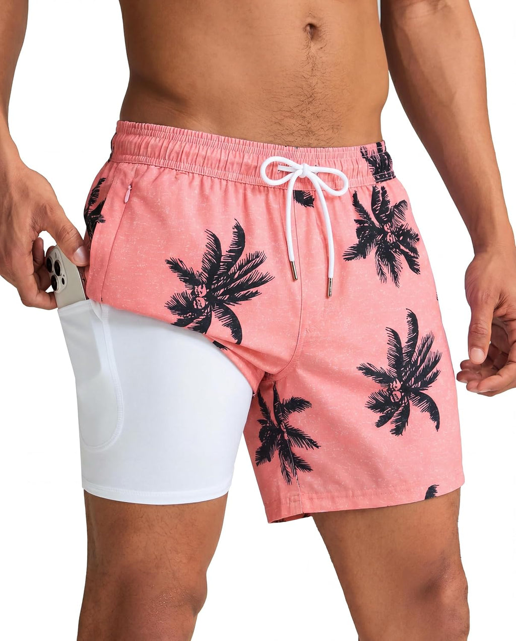 Men's Quick Dry Swim Trunks - 5 Inch Inseam with Built-In Compression Liner for Beach and Pool Days - Blue-swimming Duck
