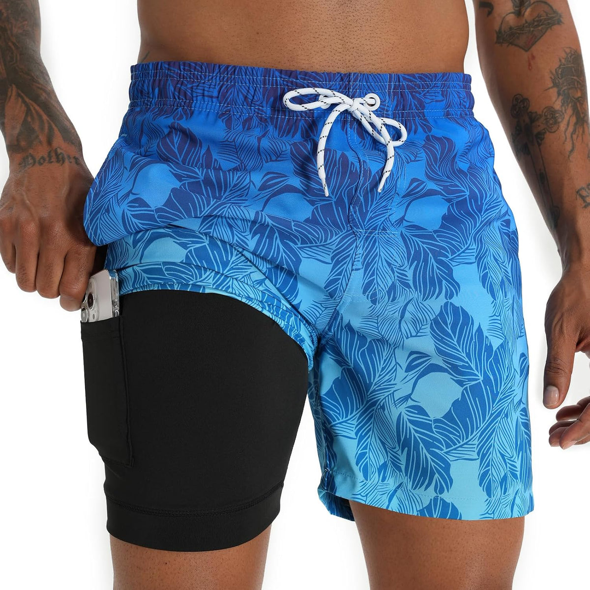 Men's 5.5 Inch Swim Trunks - Short Inseam Bathing Suit with Compression Liner and Quick Dry Finish - Small