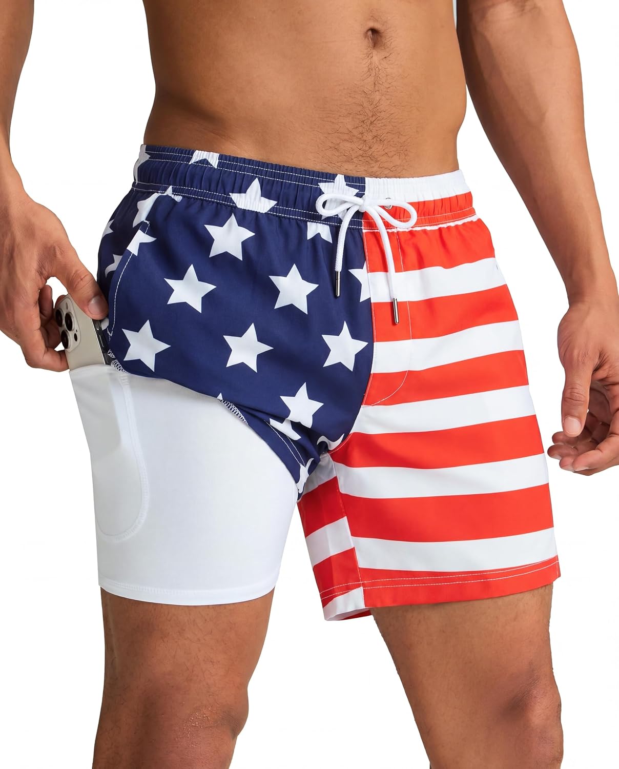 Men's Quick Dry Swim Trunks - 5 Inch Inseam with Built-In Compression Liner for Beach and Pool Days - Black-colorful Din