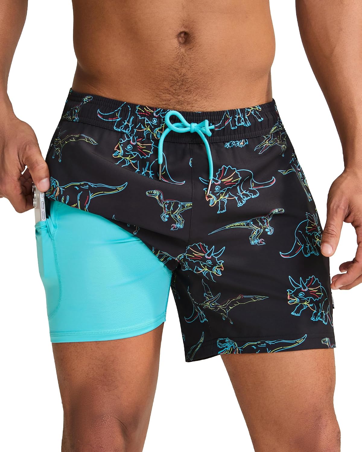 Men's Quick Dry Swim Trunks - 5 Inch Inseam with Built-In Compression Liner for Beach and Pool Days - Blue-swimming Duck