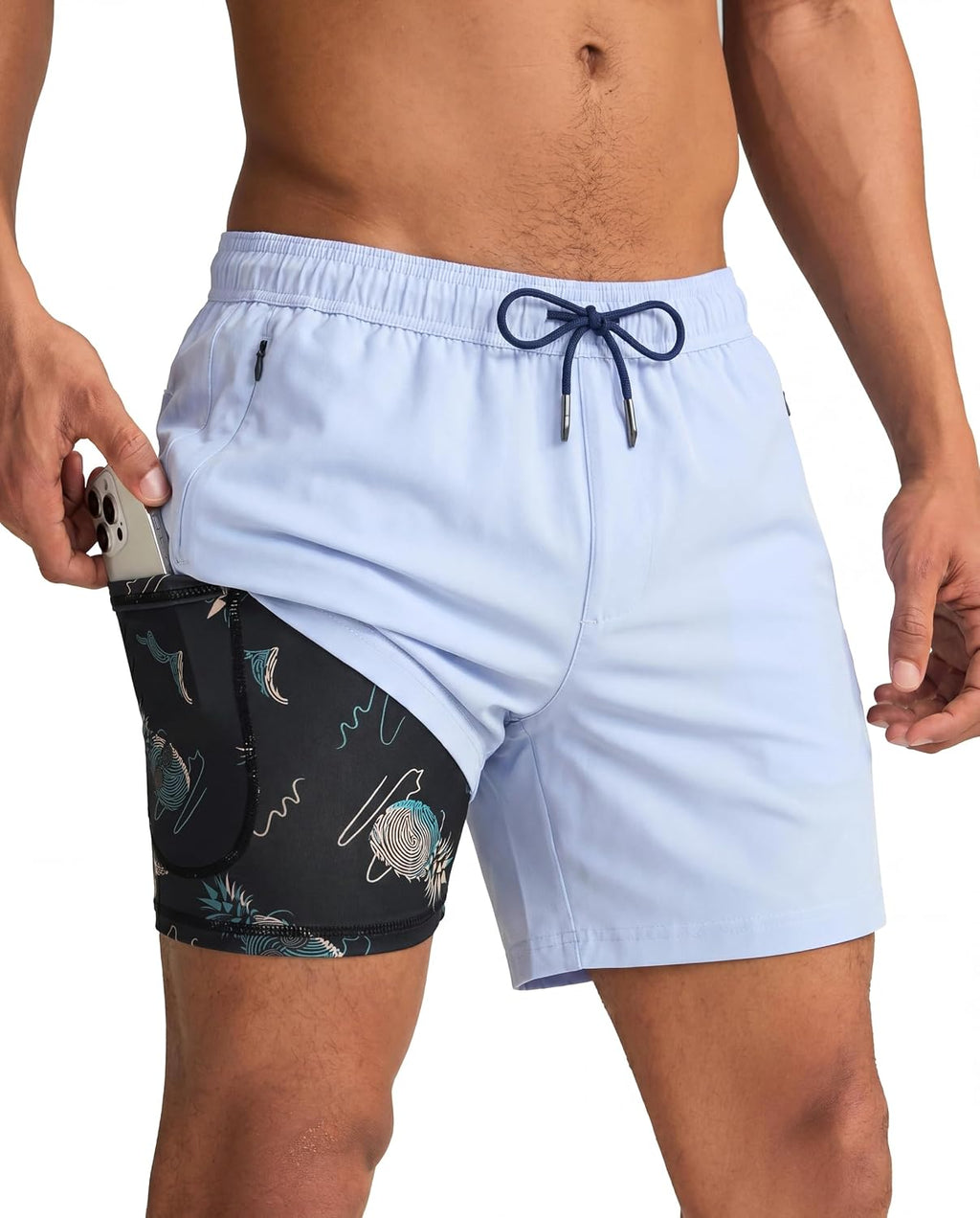 Men's Quick Dry Swim Trunks - 5 Inch Inseam with Built-In Compression Liner for Beach and Pool Days - Banana (35)