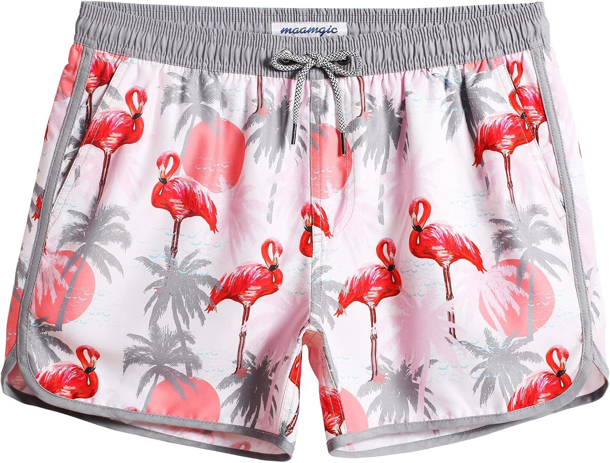 Men's Retro Swim Trunks - 80s and 90s Vintage Print Board Shorts with Mesh Lining and Quick Dry Fabric - Medium