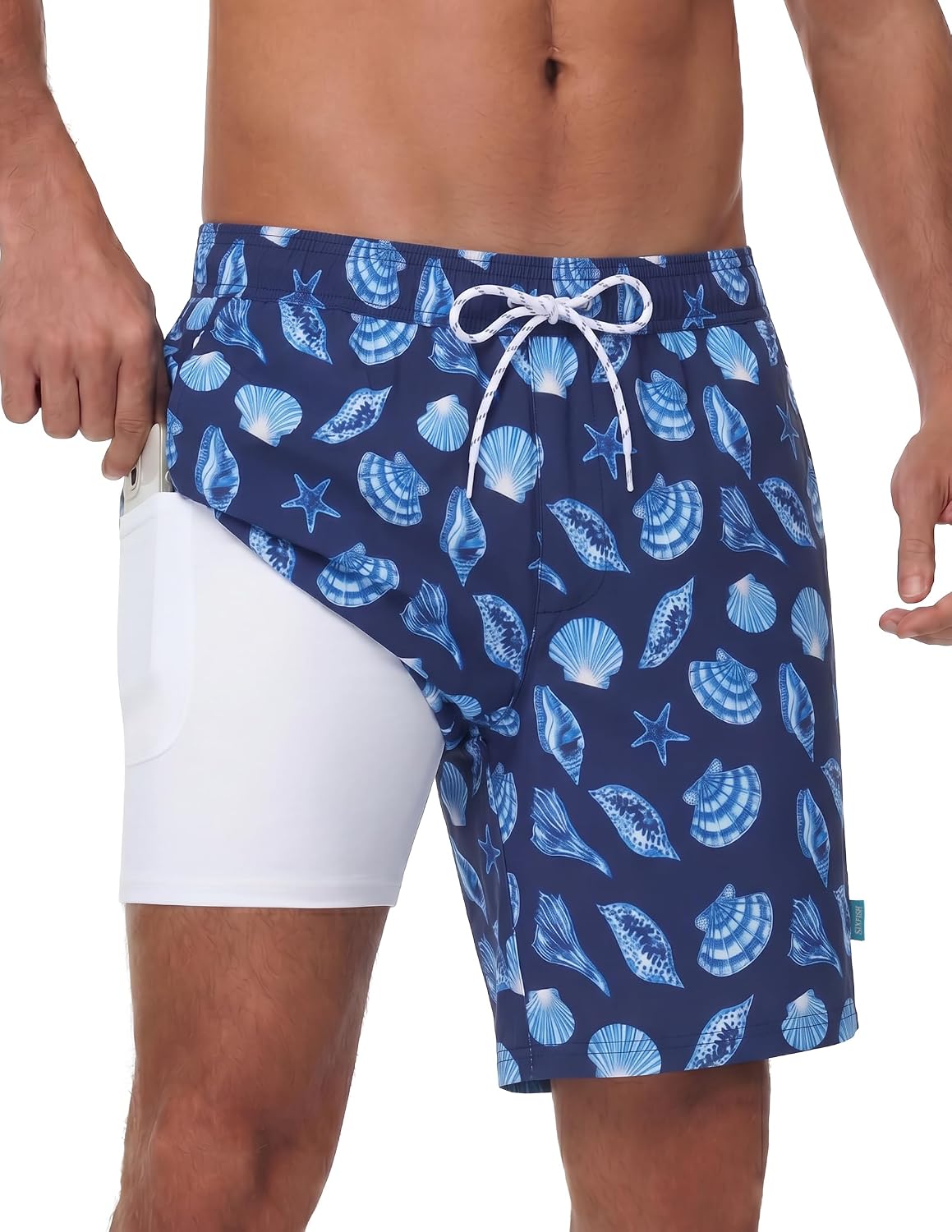 Men's 7 Inch Swim Trunks - Quick Dry Board Shorts with Compression Liner, Zip Pockets and UV Protection - Small