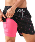 Men's 5 Inch Swim Trunks - Printed Beach Bathing Suit with Compression Liner and Elastic Waist for Poolside - Medium