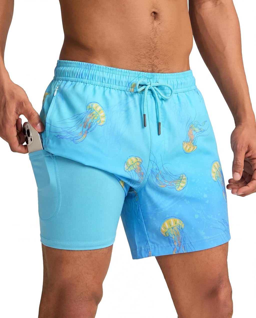Men's Quick Dry Swim Trunks - 5 Inch Inseam with Built-In Compression Liner for Beach and Pool Days - Boro Flame
