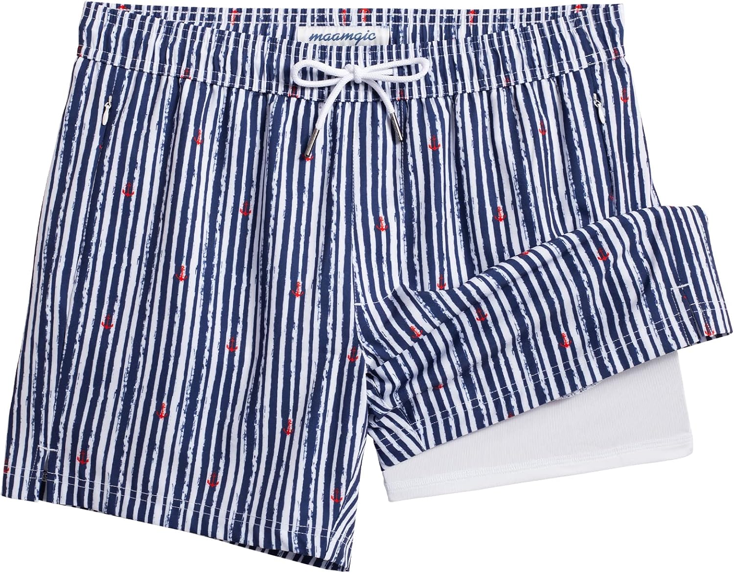 Men's Quick Dry Swim Trunks - 5 Inch Inseam with Built-In Compression Liner for Beach and Pool Days - Blue-pink Flamingo