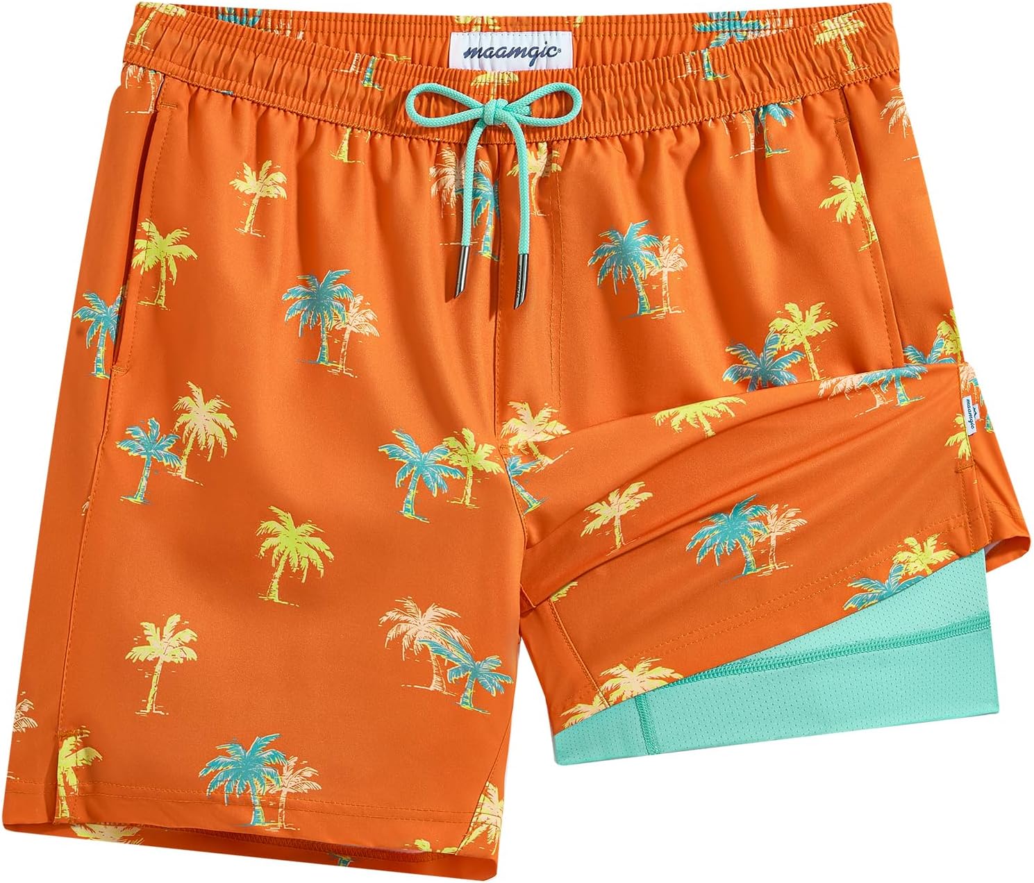 Men's 7 Inch Swim Trunks - Printed Quick Dry Bathing Suit with Compression Liner for Beach and Poolside - Medium