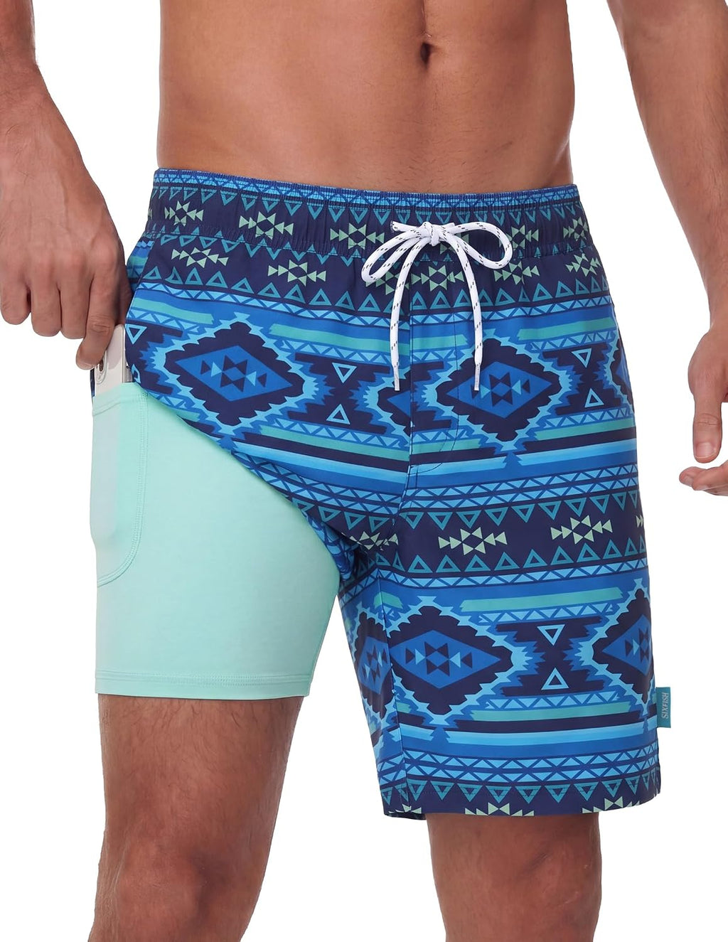 Men's 7 Inch Swim Trunks - Quick Dry Board Shorts with Compression Liner, Zip Pockets and UV Protection - Medium