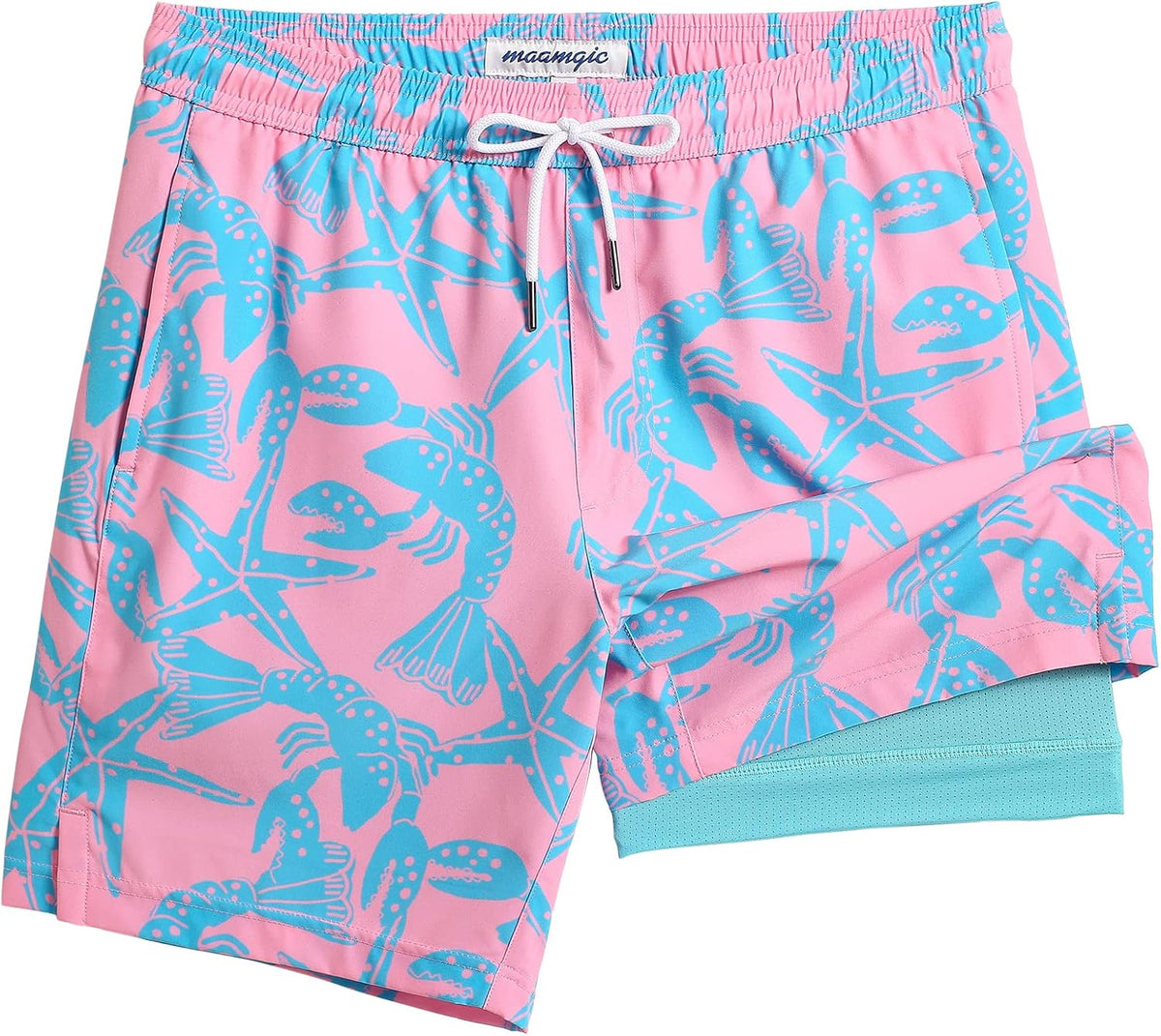 Men's 7 Inch Swim Trunks - Printed Quick Dry Bathing Suit with Compression Liner for Beach and Poolside - Large (25)