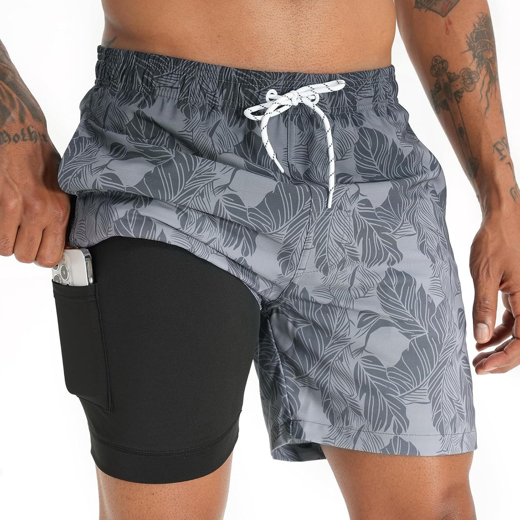 Men's 5.5 Inch Swim Trunks - Short Inseam Bathing Suit with Compression Liner and Quick Dry Finish - Small
