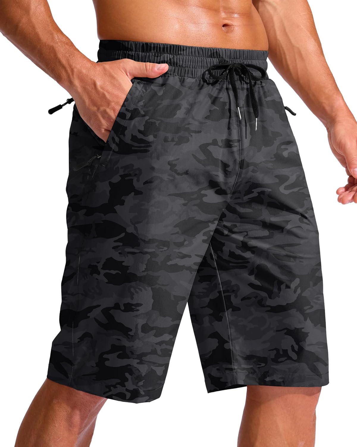 Men's Long Board Shorts - 11 and 13 Inch Below Knee Swim Trunks with Three Zipper Pockets and No Mesh Liner - 11" Inseam