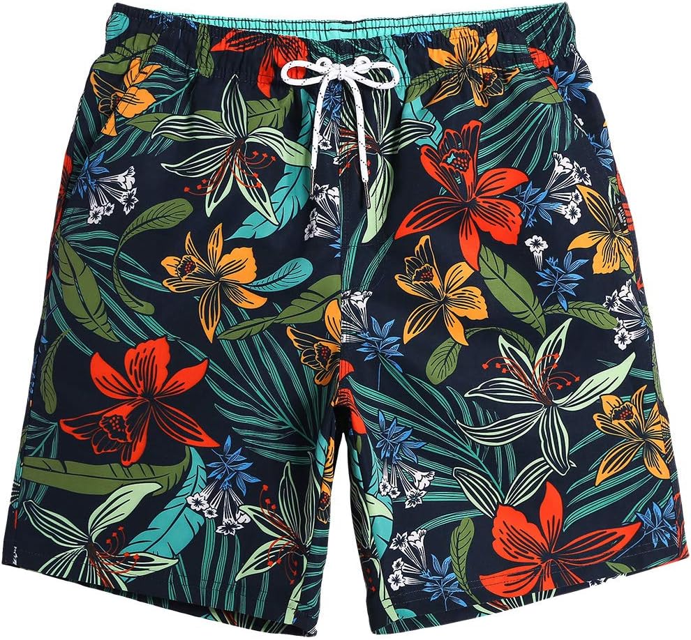 Men's 7 Inch Swim Trunks - Mesh Lined Beach Shorts with Side Pockets and Adjustable Drawstring Waist - Small (59)