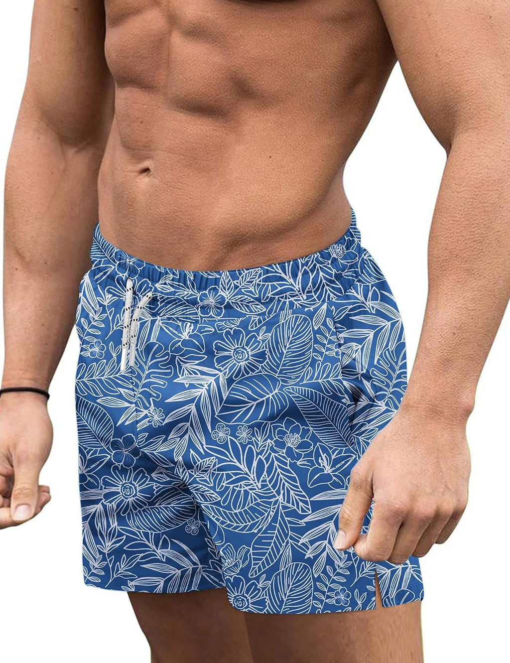 Men's 3 Inch Swim Trunks - Four Way Stretch Board Shorts with Mesh Lining and Two Side Pockets - Large