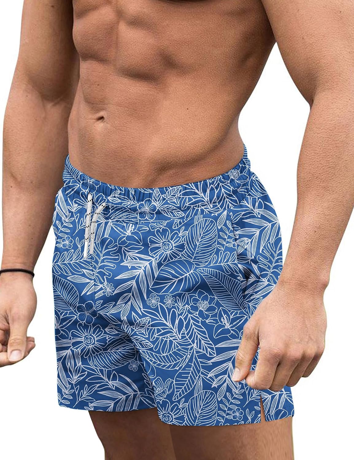 Men's 3 Inch Swim Trunks - Four Way Stretch Board Shorts with Mesh Lining and Two Side Pockets - Large