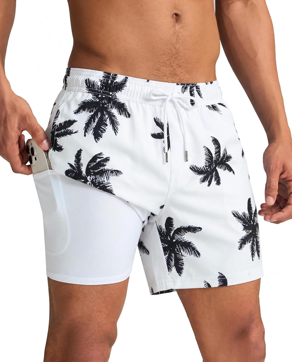 Men's Quick Dry Swim Trunks - 5 Inch Inseam with Built-In Compression Liner for Beach and Pool Days - Blue-swimming Duck