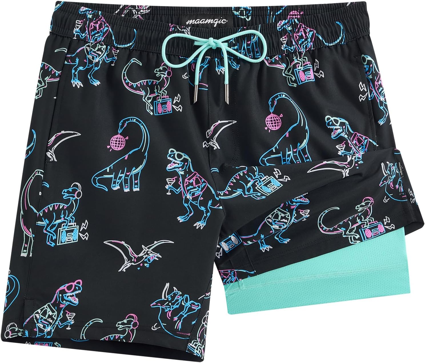 Men's 7 Inch Swim Trunks - Printed Quick Dry Bathing Suit with Compression Liner for Beach and Poolside - Small