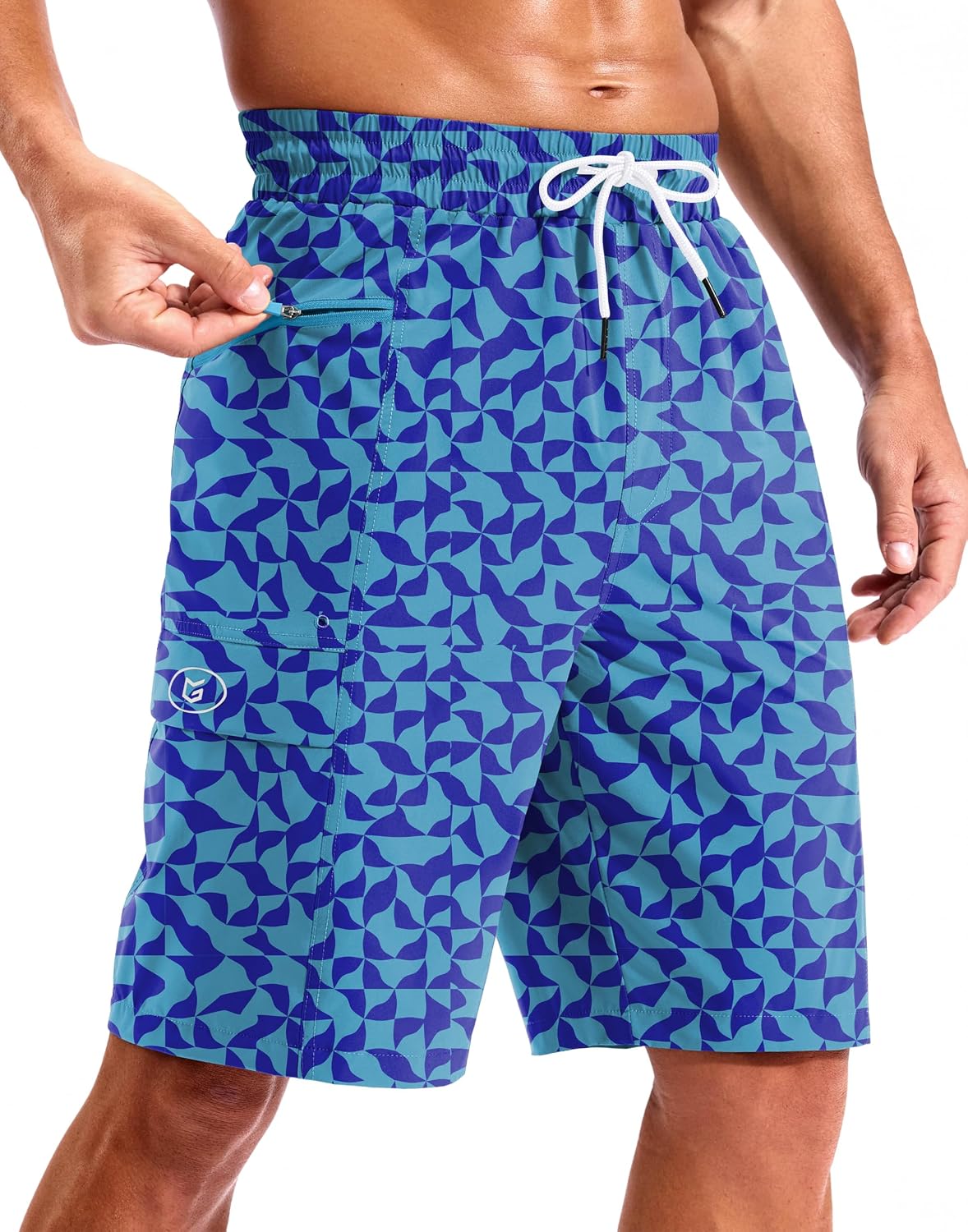 Men's 9 Inch Board Shorts - Quick Dry Swim Trunks with Zipper Pockets and No Mesh Liner for Surf Days - Blue