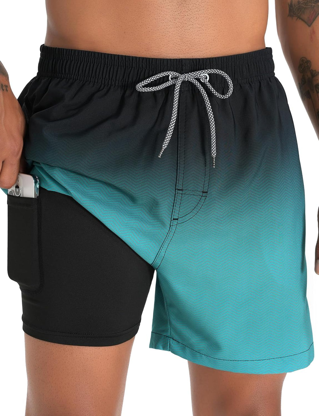 Men's 5.5 Inch Swim Trunks - Short Inseam Bathing Suit with Compression Liner and Quick Dry Finish - Medium