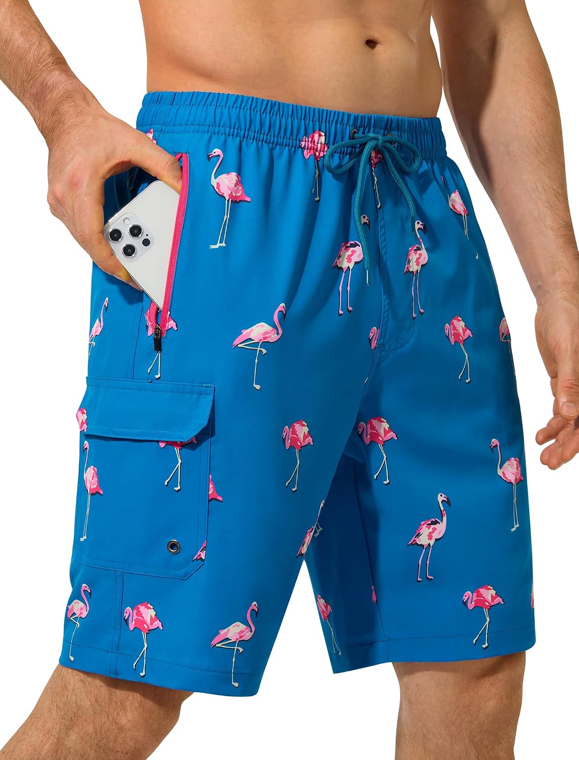 Men's 9 Inch Swim Trunks - Mesh Lined Board Shorts with Zip Cargo Pockets and Adjustable Waist for Travel - Small