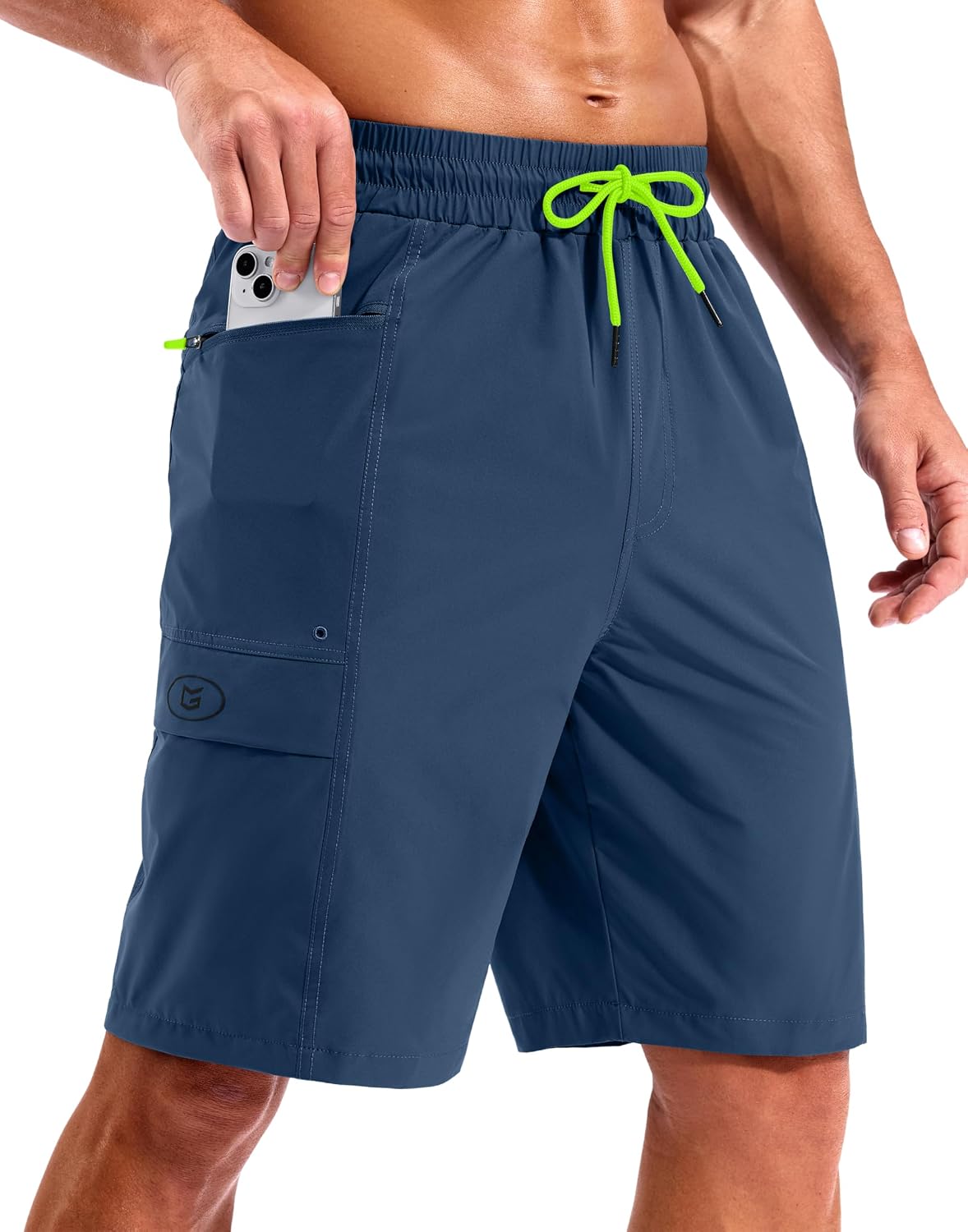 Men's 9 Inch Board Shorts - Quick Dry Swim Trunks with Zipper Pockets and No Mesh Liner for Surf Days - Blue
