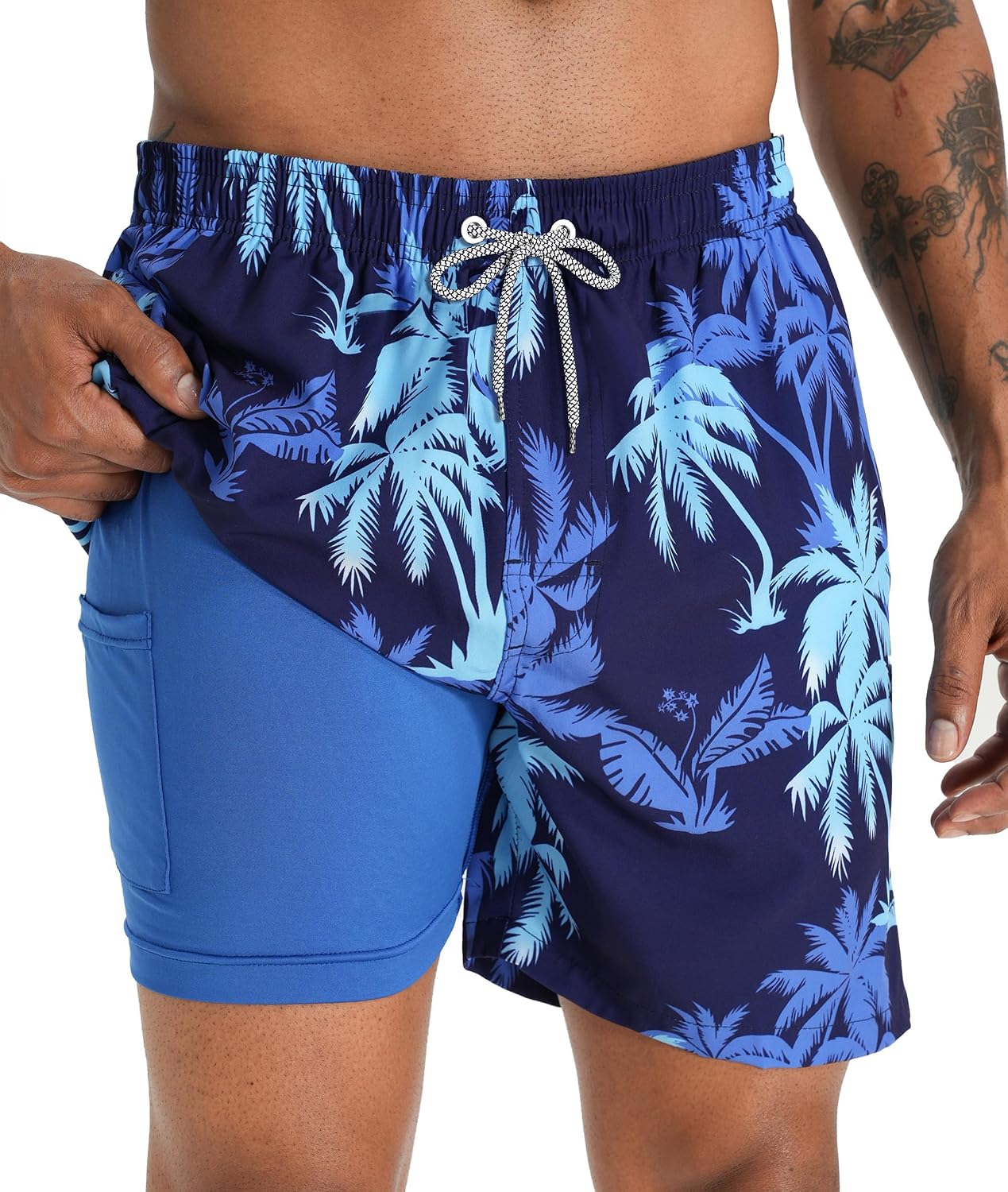 Men's 5 Inch Swim Trunks - Printed Beach Bathing Suit with Compression Liner and Elastic Waist for Poolside - Small