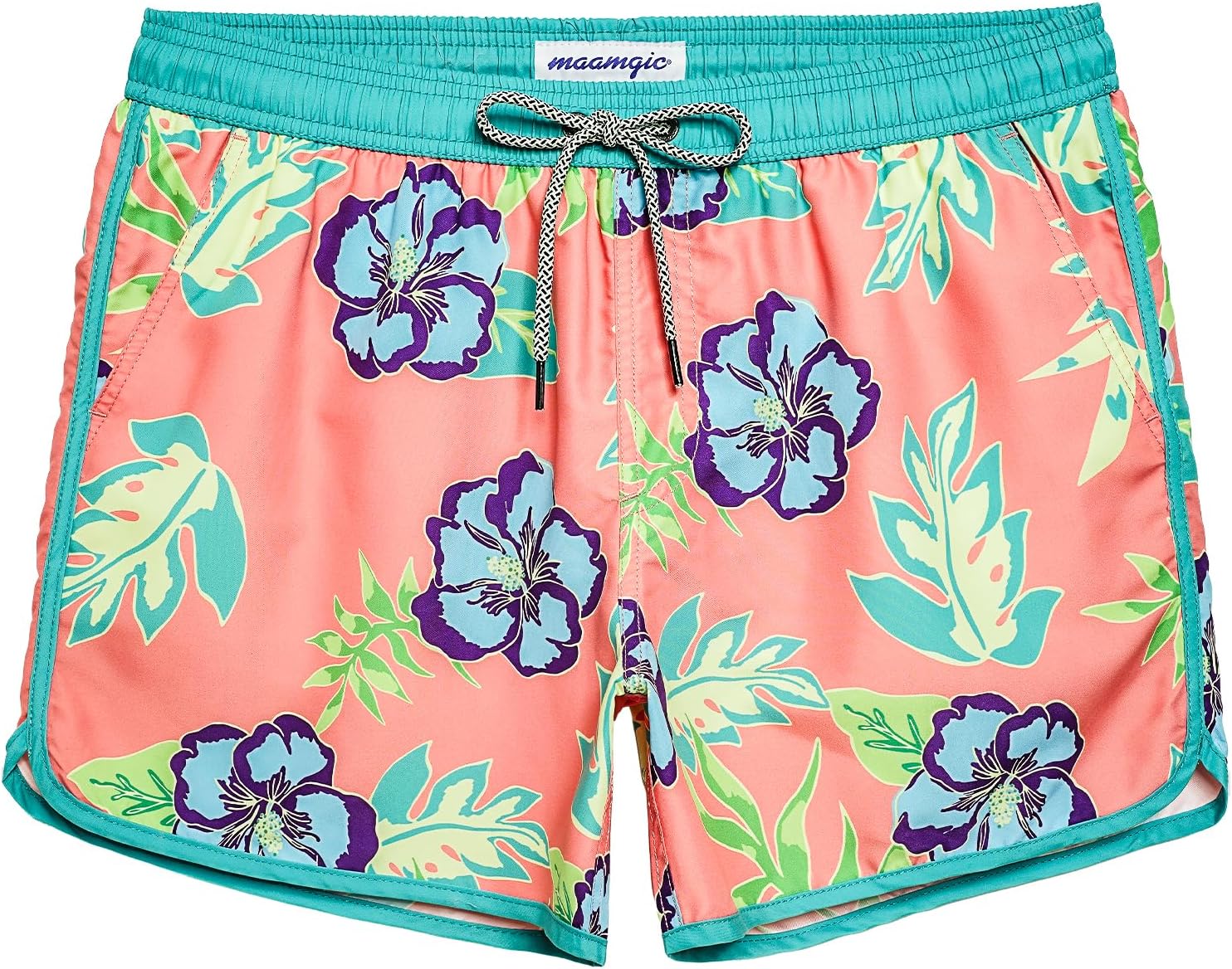 Men's Retro Swim Trunks - 80s and 90s Vintage Print Board Shorts with Mesh Lining and Quick Dry Fabric - Small (10)
