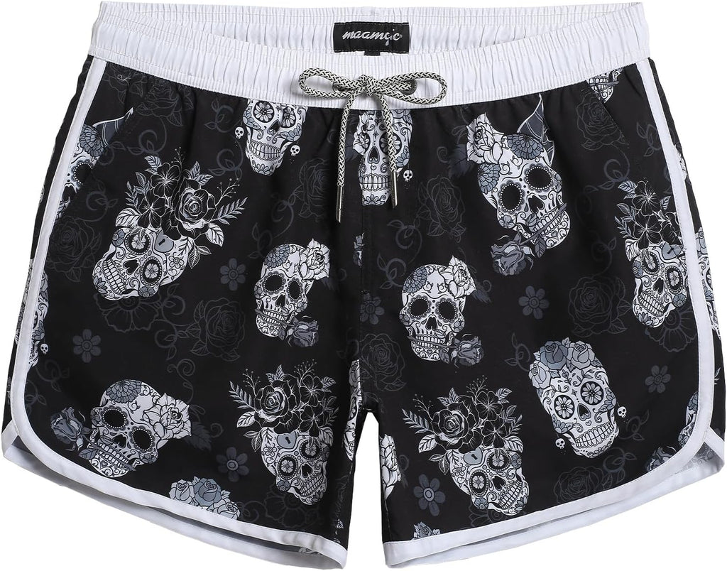 Men's Retro Swim Trunks - 80s and 90s Vintage Print Board Shorts with Mesh Lining and Quick Dry Fabric - Small
