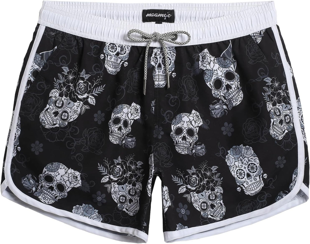 Men's Retro Swim Trunks - 80s and 90s Vintage Print Board Shorts with Mesh Lining and Quick Dry Fabric - Small
