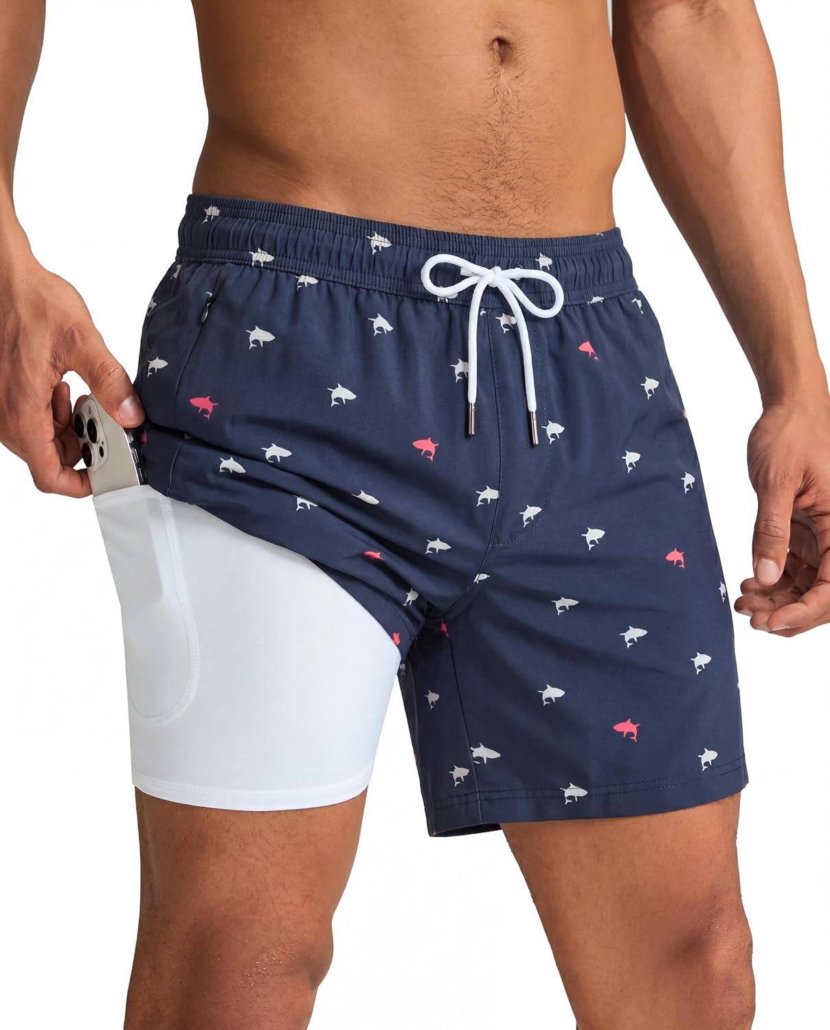 Men's Quick Dry Swim Trunks - 5 Inch Inseam with Built-In Compression Liner for Beach and Pool Days - Black-colorful Din