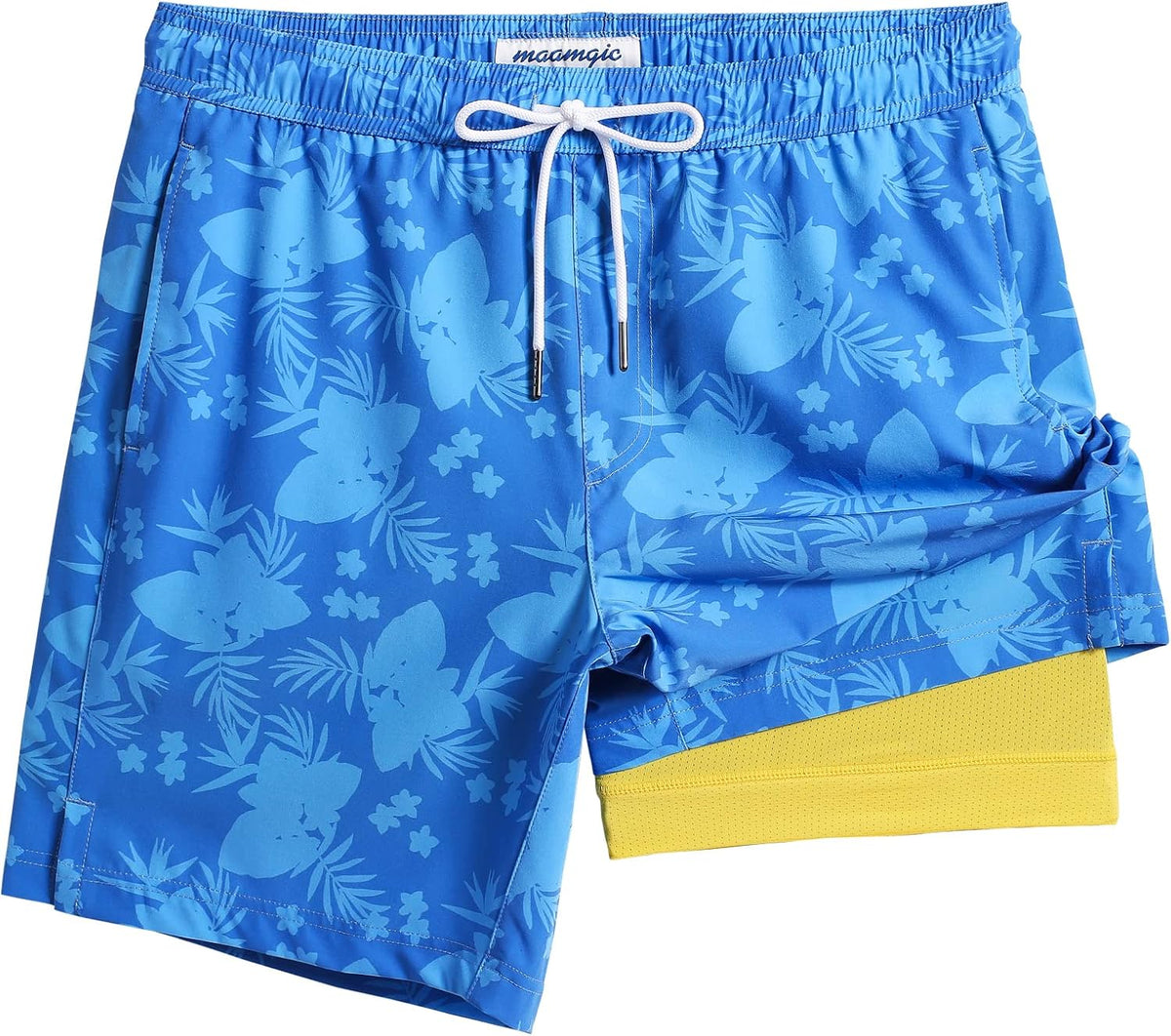 Men's 7 Inch Swim Trunks - Printed Quick Dry Bathing Suit with Compression Liner for Beach and Poolside - Large