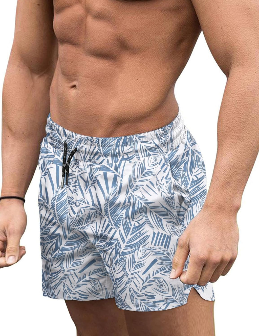 Men's 3 Inch Swim Trunks - Four Way Stretch Board Shorts with Mesh Lining and Two Side Pockets - Large