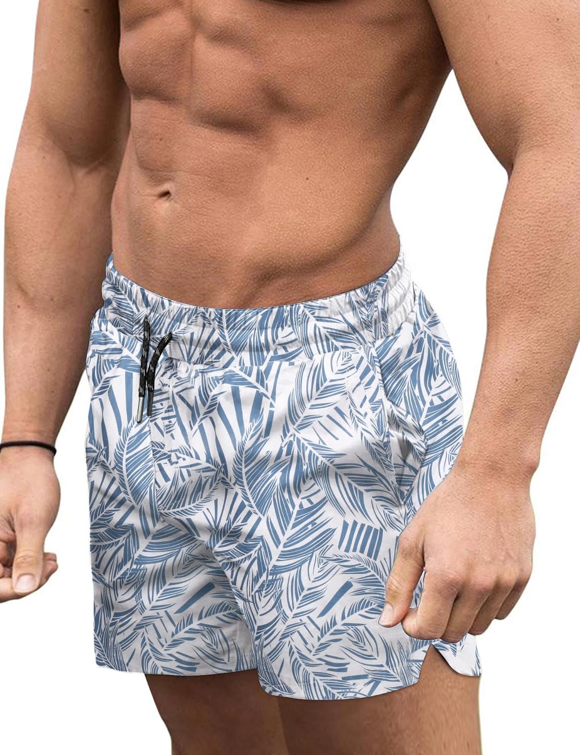 Men's 3 Inch Swim Trunks - Four Way Stretch Board Shorts with Mesh Lining and Two Side Pockets - Large