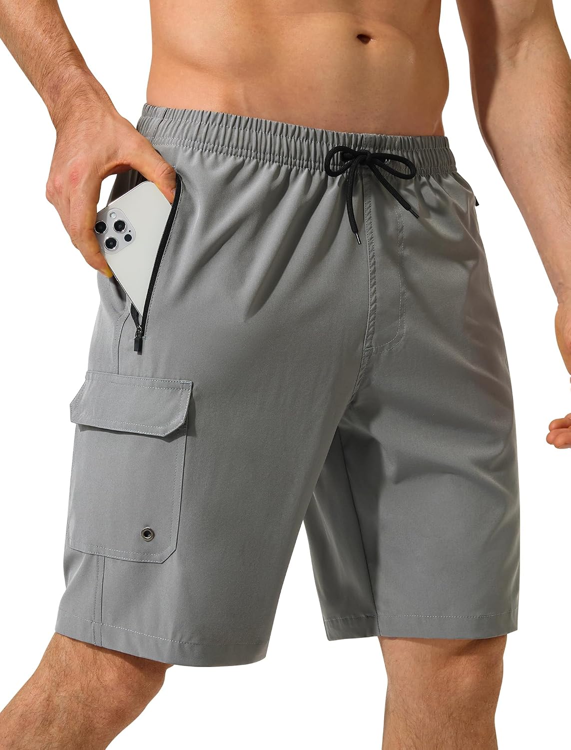 Men's 9 Inch Swim Trunks - Mesh Lined Board Shorts with Zip Cargo Pockets and Adjustable Waist for Travel - Small