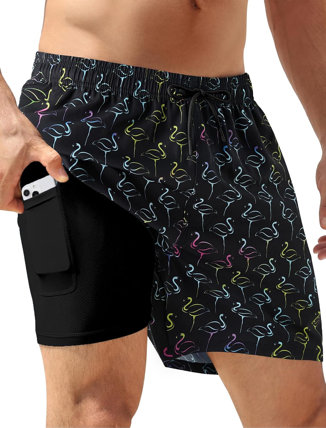 Men's 5 Inch Swim Trunks - Quick Dry 2 in 1 Board Shorts with Compression Liner and Zipper Pockets - Dusty Blue & Sage O