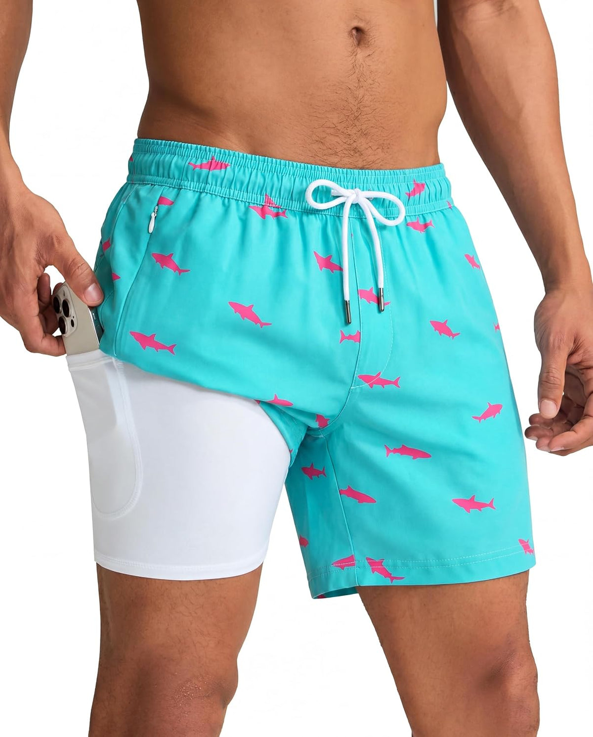 Men's Quick Dry Swim Trunks - 5 Inch Inseam with Built-In Compression Liner for Beach and Pool Days - Boro Flame
