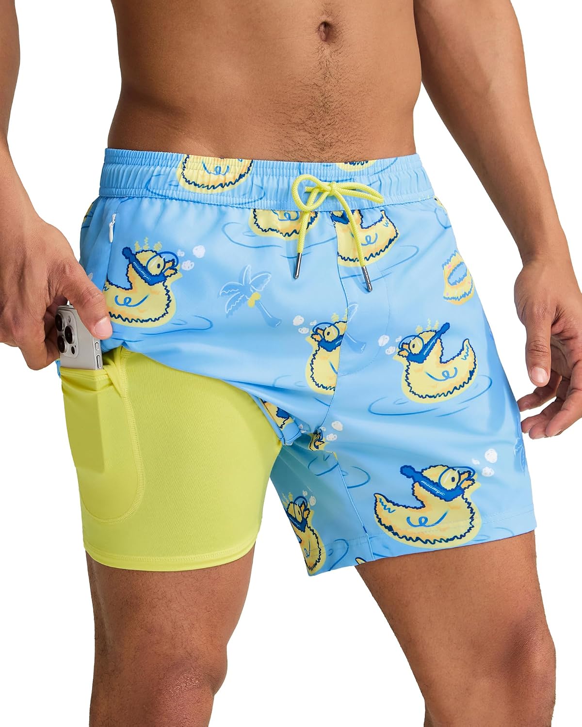 Men's Quick Dry Swim Trunks - 5 Inch Inseam with Built-In Compression Liner for Beach and Pool Days - Banana (36)