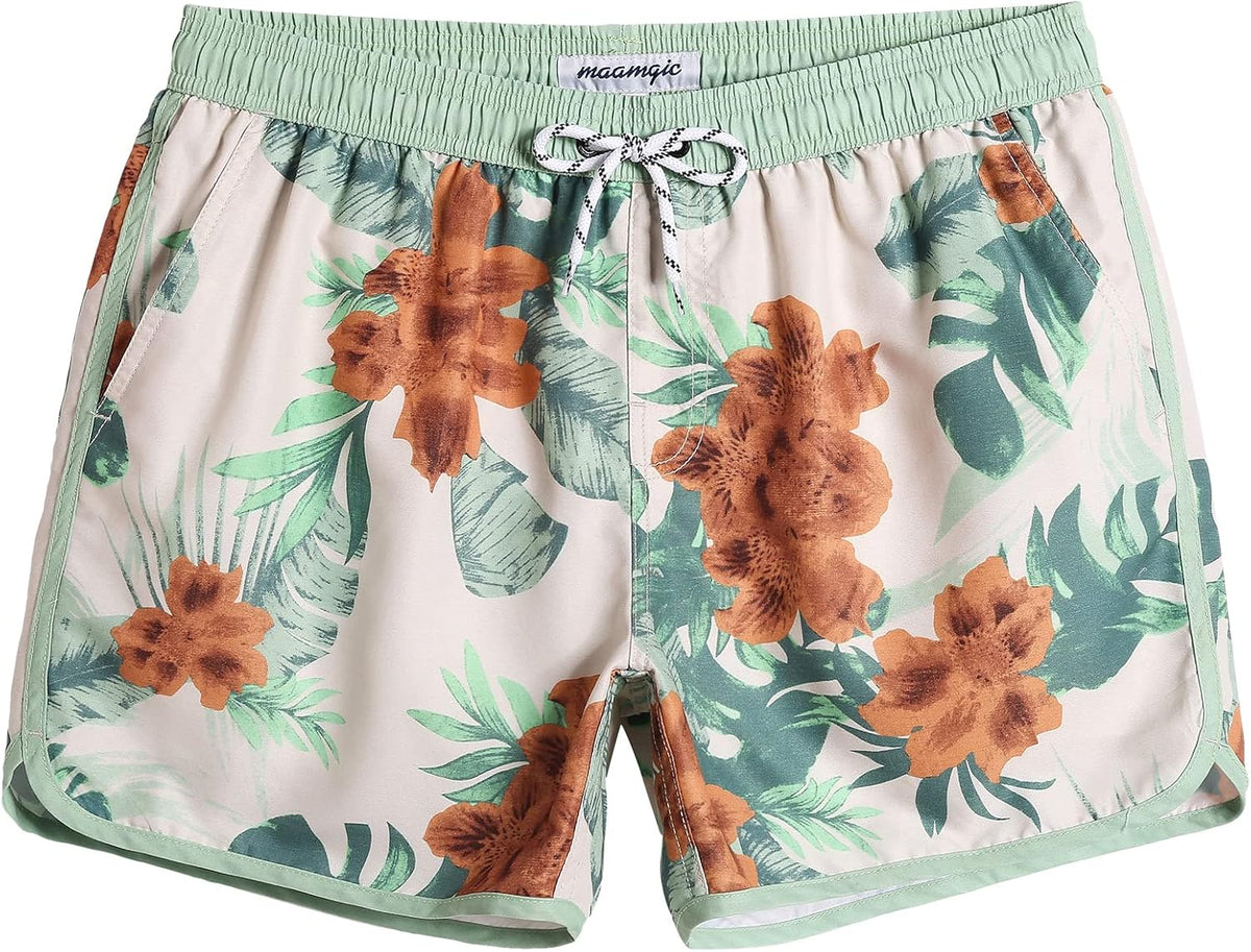 Men's Retro Swim Trunks - 80s and 90s Vintage Print Board Shorts with Mesh Lining and Quick Dry Fabric - Medium