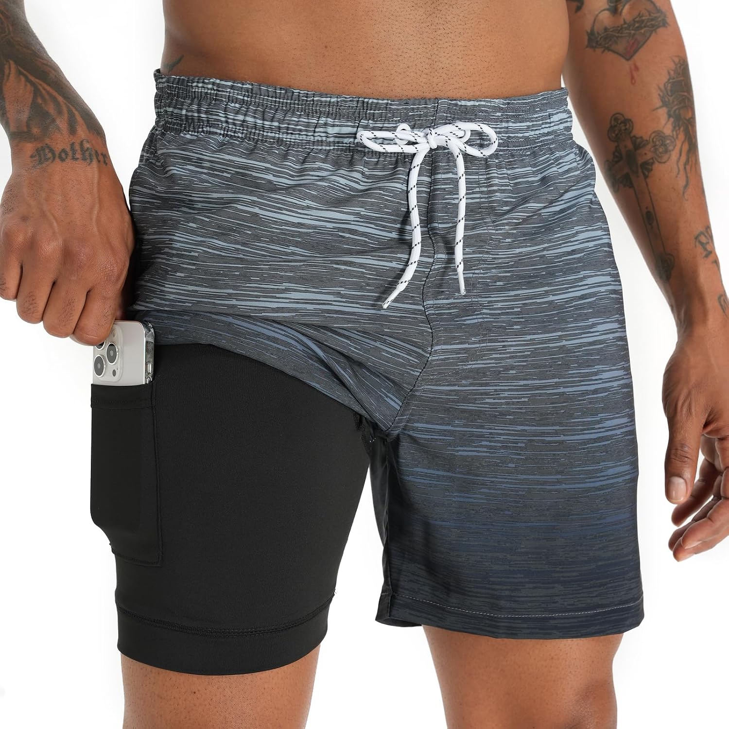 Men's 5.5 Inch Swim Trunks - Short Inseam Bathing Suit with Compression Liner and Quick Dry Finish - Medium