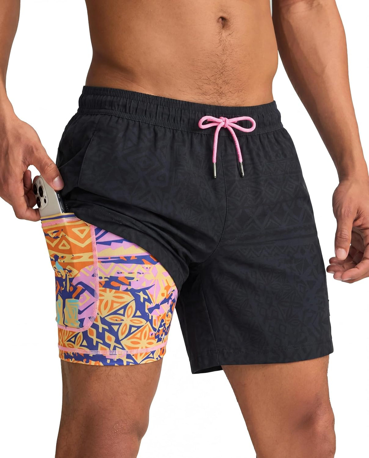 Men's Quick Dry Swim Trunks - 5 Inch Inseam with Built-In Compression Liner for Beach and Pool Days - Banana