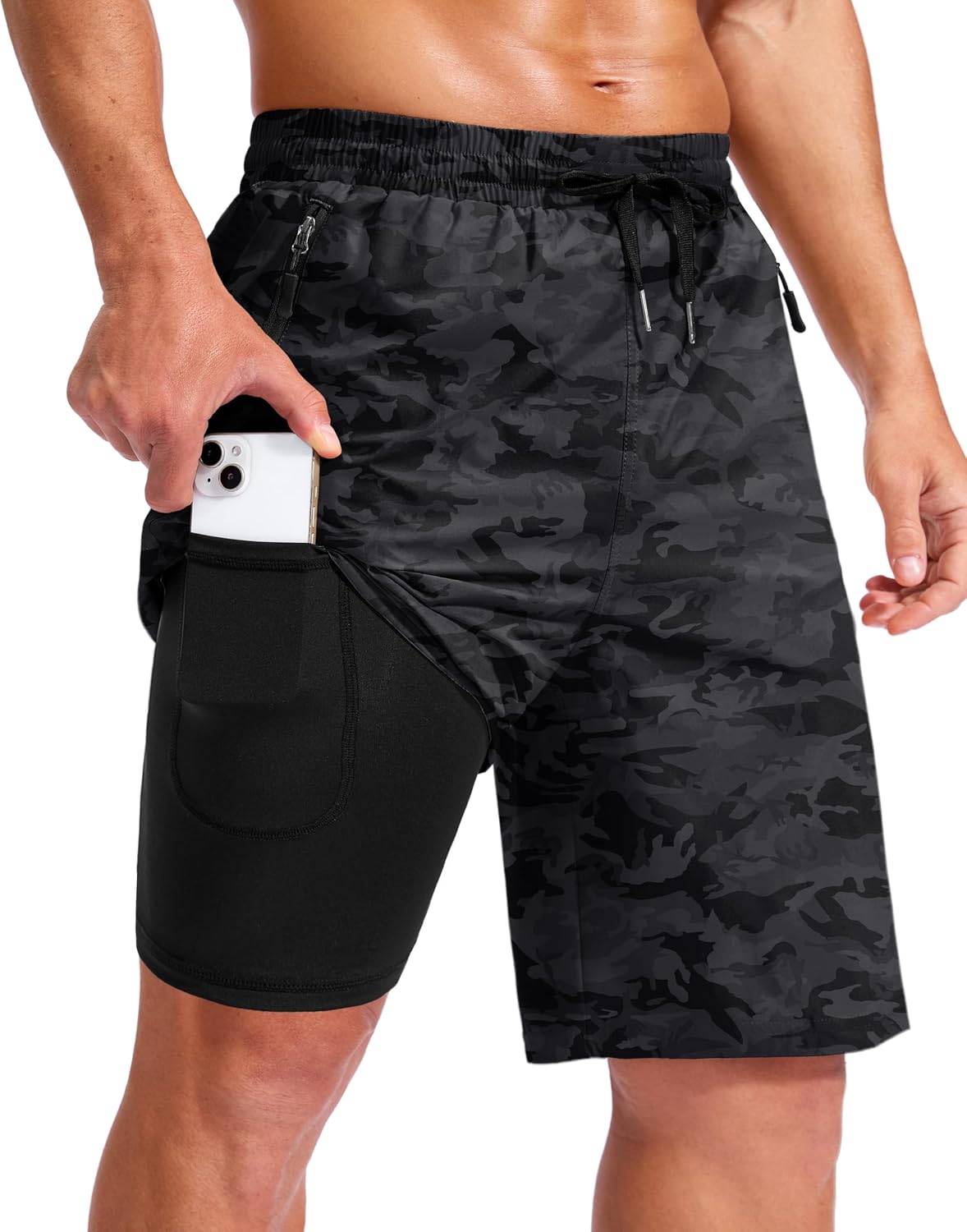 Men's Board Shorts with Compression Liner - UPF 50+ Swim Trunks with Zipper Pockets in 7 and 9 Inch Inseams - 7" Inseam