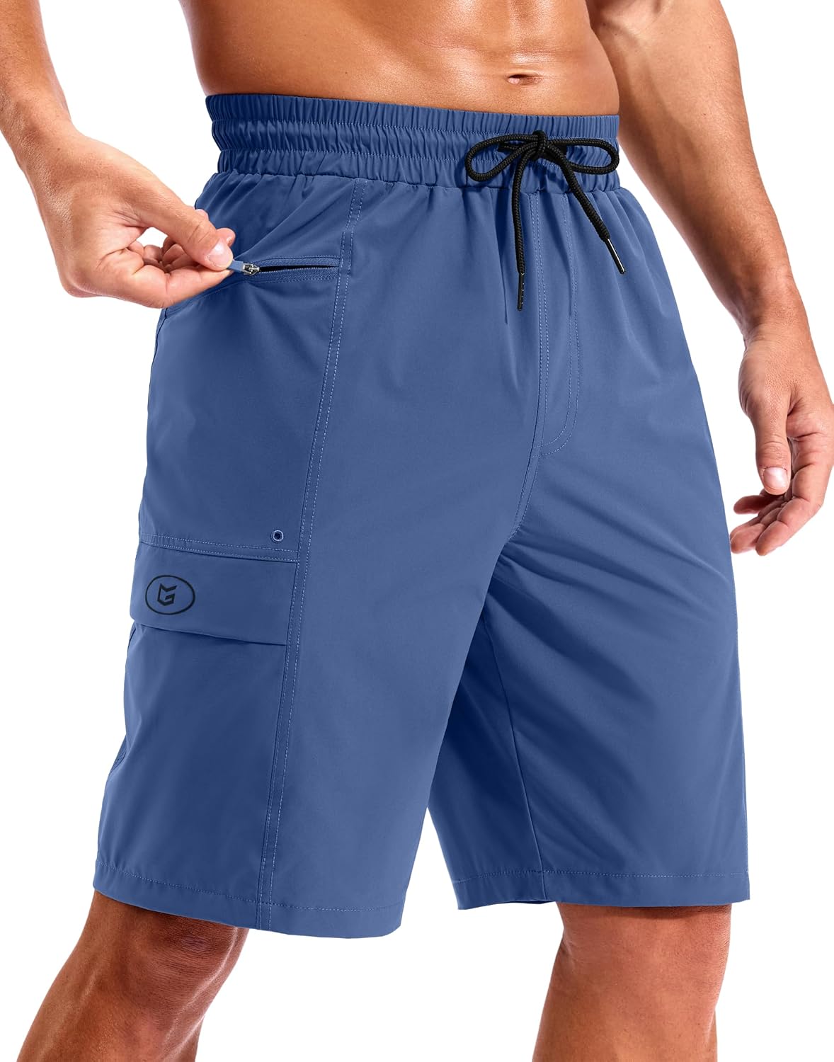 Men's 9 Inch Board Shorts - Quick Dry Swim Trunks with Zipper Pockets and No Mesh Liner for Surf Days - Black
