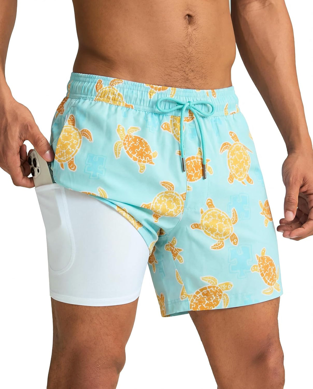 Men's Quick Dry Swim Trunks - 5 Inch Inseam with Built-In Compression Liner for Beach and Pool Days - Banana (31)