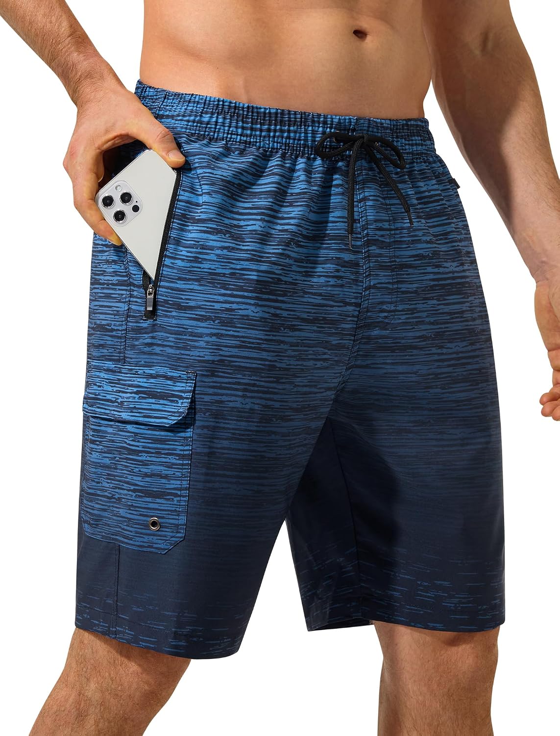 Men's 9 Inch Swim Trunks - Mesh Lined Board Shorts with Zip Cargo Pockets and Adjustable Waist for Travel - Small