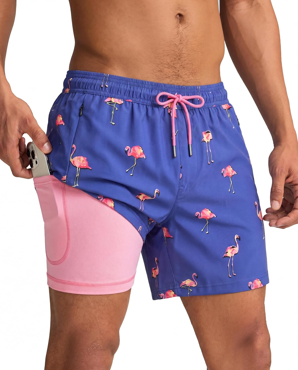 Men's Quick Dry Swim Trunks - 5 Inch Inseam with Built-In Compression Liner for Beach and Pool Days - Banana