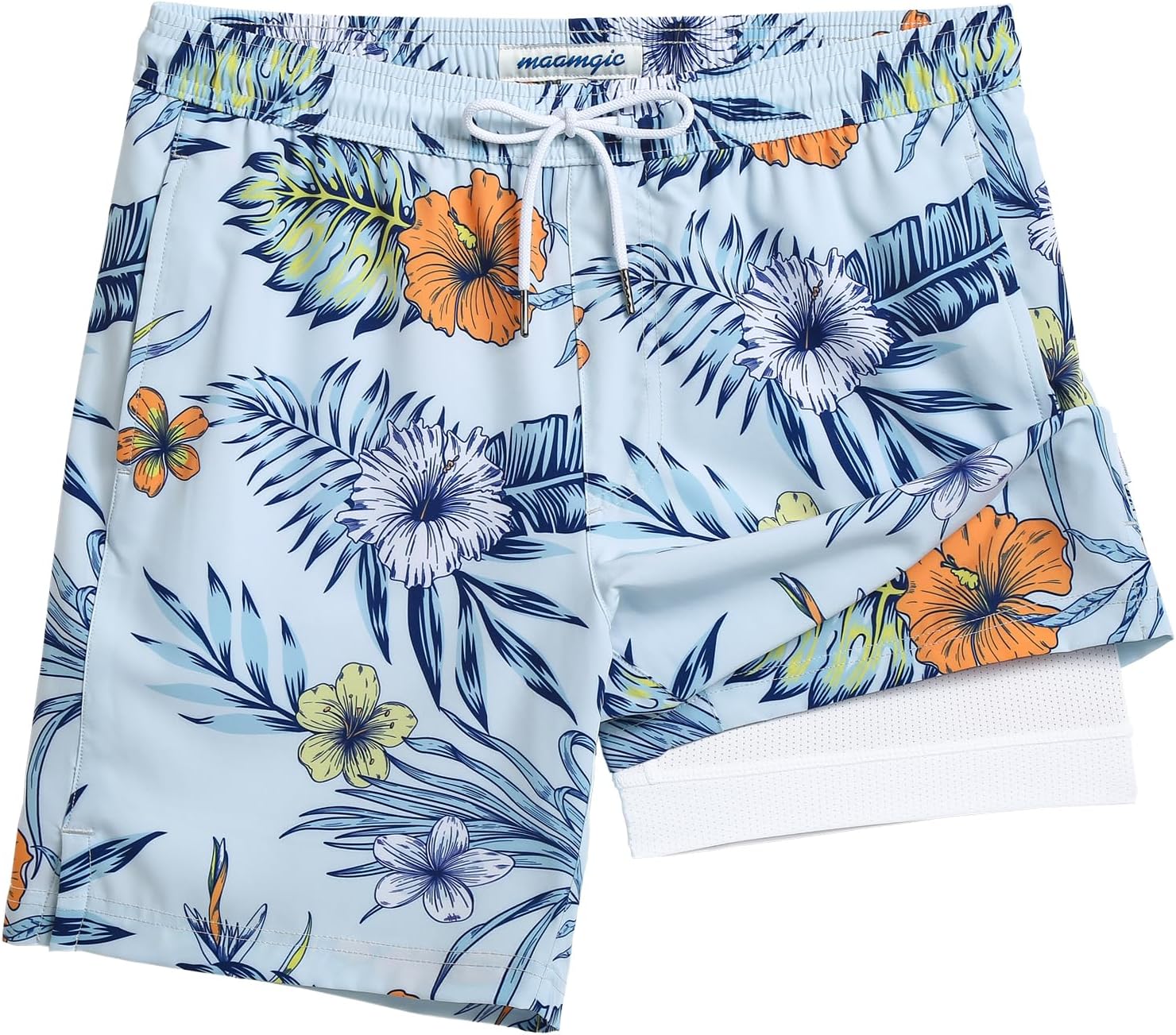 Men's 7 Inch Swim Trunks - Printed Quick Dry Bathing Suit with Compression Liner for Beach and Poolside - Medium