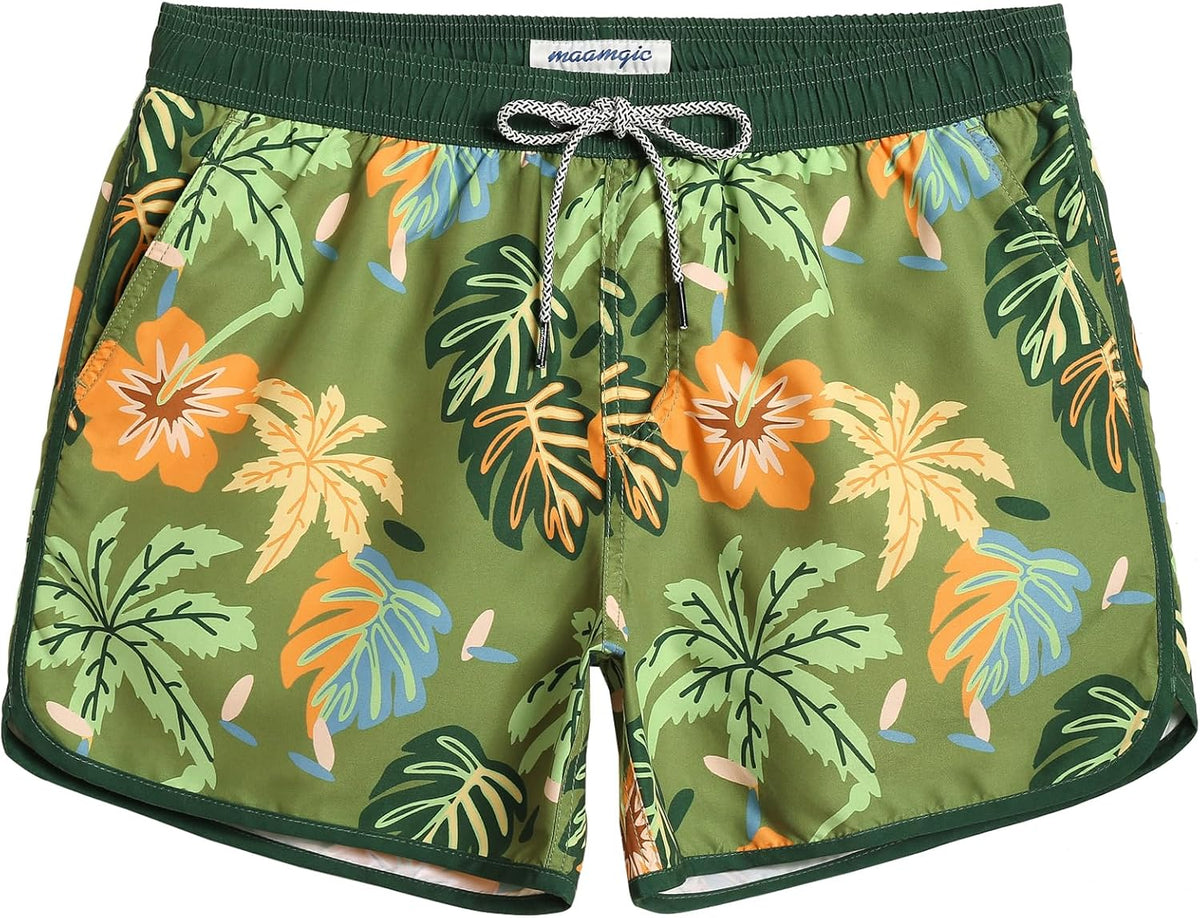 Men's Retro Swim Trunks - 80s and 90s Vintage Print Board Shorts with Mesh Lining and Quick Dry Fabric - Small